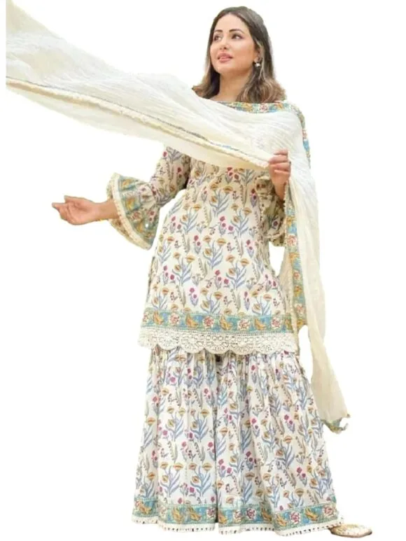 Women's Rayon Printed Short Kurti Sharara with Dupatta Set - Image 2