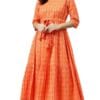 Women's Casual Short Sleeve Round Neck Printed Rayon Trendy Long Readymade Anarkali Kurti/Gown