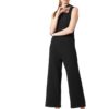 Miss Chase Women's Black Cut-Out Neck Sleeveless Solid Wide Leg Regular Length Jumpsuit