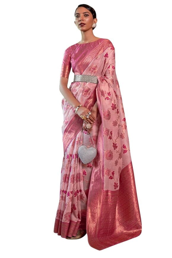 SWORNOF Womens Kanjivaram Banarasi Silk Saree Patola saree with Unstitched blouse piece