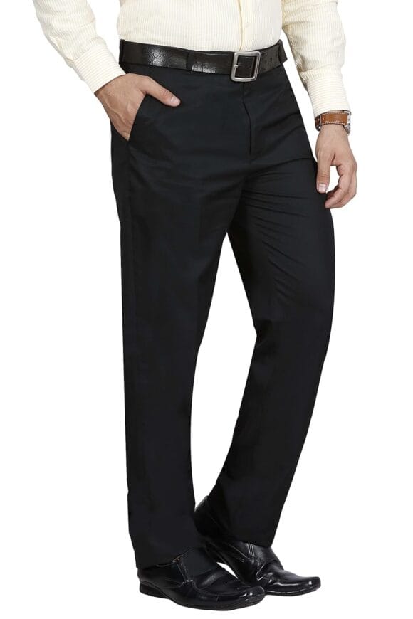 McHenry Men's Solid Formal Regular Fit Wrinkle Free PolyViscose Trousers