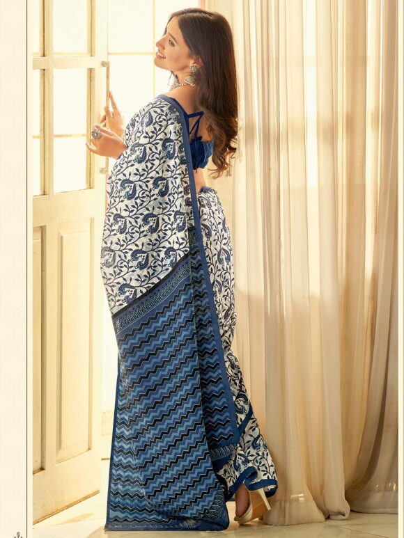 Standard Generic SAREE MALL Women's Ajrak Block Print Dola Silk Saree With Unstitched Blouse Piece