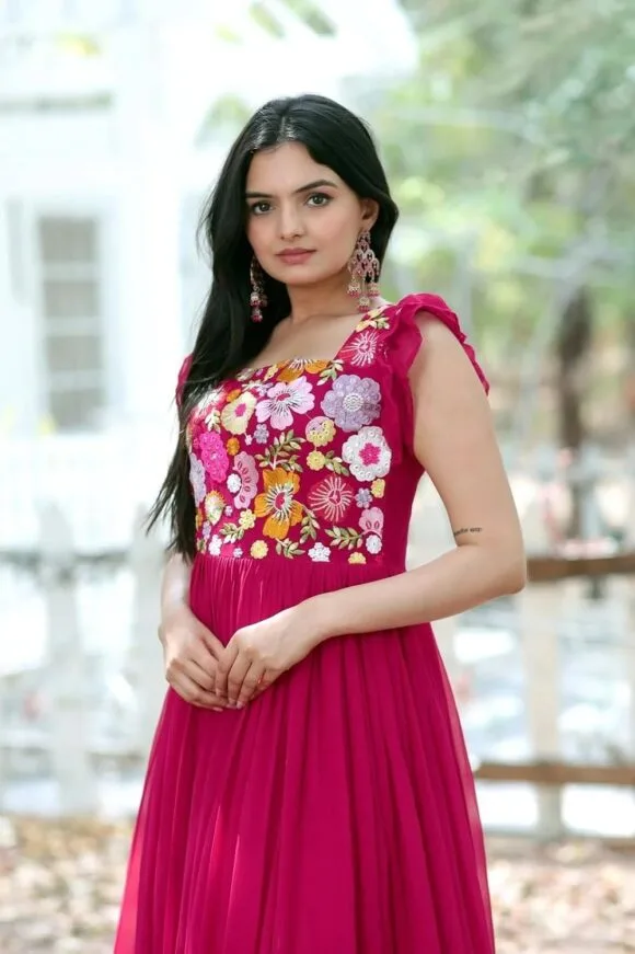 Faux Georgette Sequence Embroidered Ankle Length Anarkali Gown - Image 6