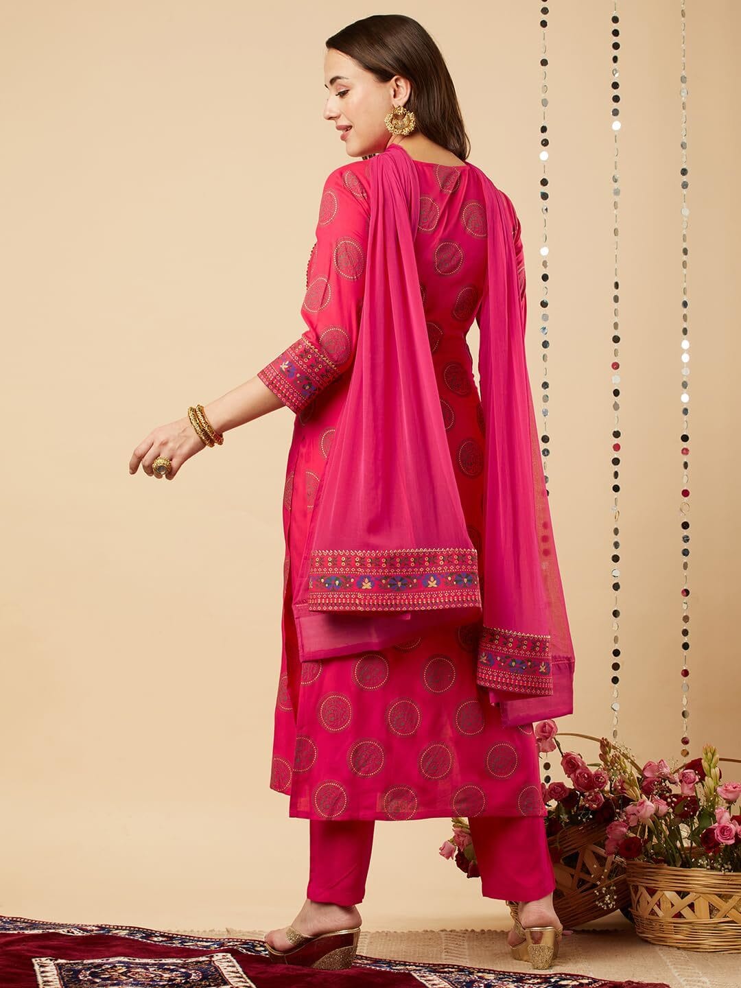 Women's Cotton Blend Straight Printed Kurta with Pant & Dupatta - Image 2