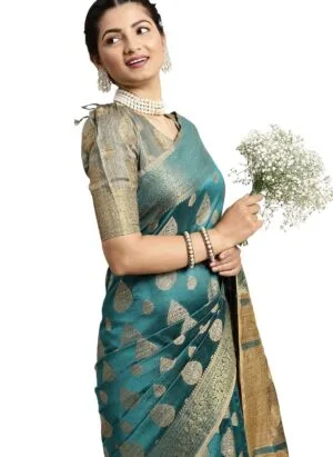 SIRIL Women's Jacquard Cotton Silk Saree with Unstitched Blouse Piece