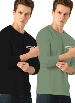 London Hills Men Solid Round Neck Full Sleeve Regular Fit T-Shirt (Pack Of 2)