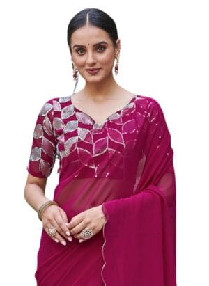 SIRIL Women's Georgette Cut Work Border Saree With Sequence Embroidery Work Unstitched Blouse Piece