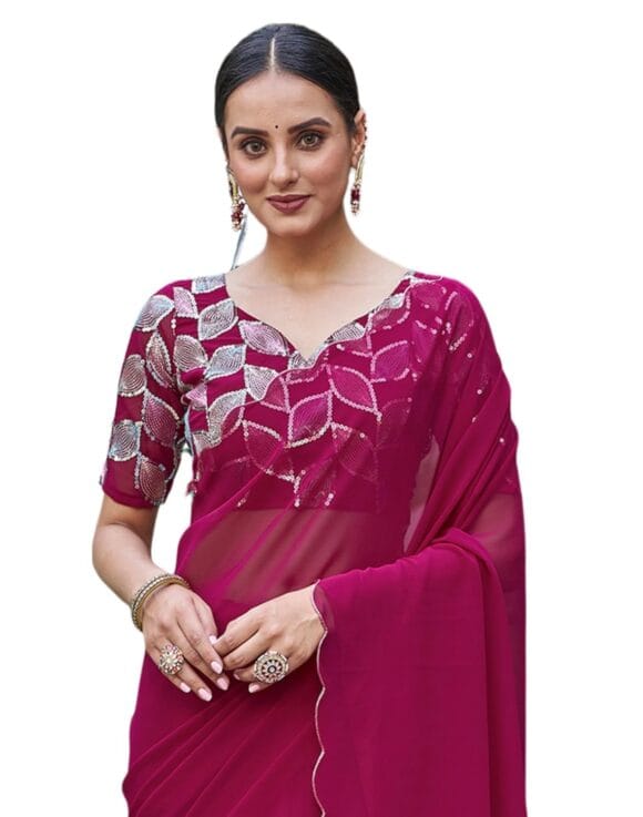 SIRIL Women's Georgette Cut Work Border Saree With Sequence Embroidery Work Unstitched Blouse Piece