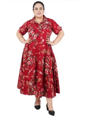 Indietoga Women's Plus Sizes Floral Printed Fit and Flare Long Maxi Dresses (2XL to 10XL)