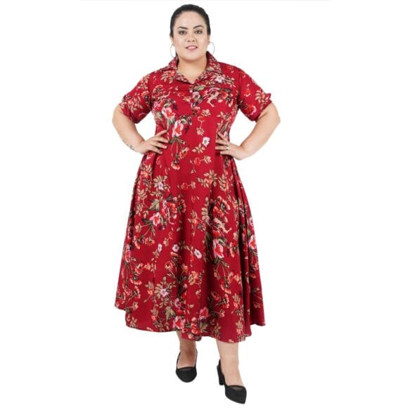 Indietoga Women's Plus Sizes Floral Printed Fit and Flare Long Maxi Dresses (2XL to 10XL)