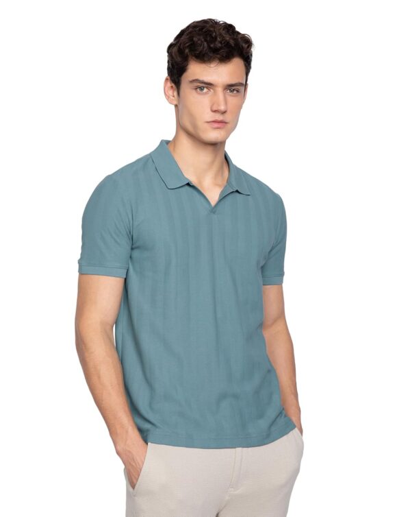 Standard Generic DAMENSCH Statement Textured Polo T-Shirts | Premium Cotton, Herringbone Texture, Johnny Collar