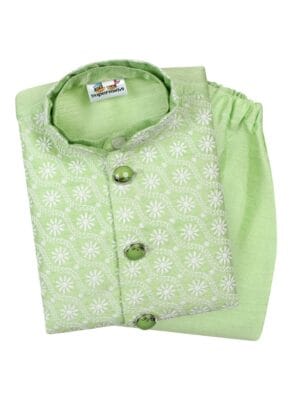 superminis Baby Boys Silk Kurta Pyjama Set with Chikankari Nehru Jacket