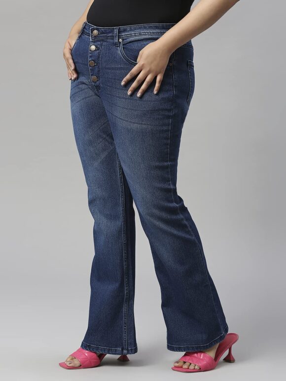 HIGH STAR Women Plus Size Bootcut High-Rise Light Fade Stretchable Jeans