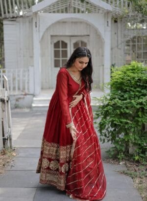 Qutenza Women Festive Special Embrodary Work Gown with Duppta Set