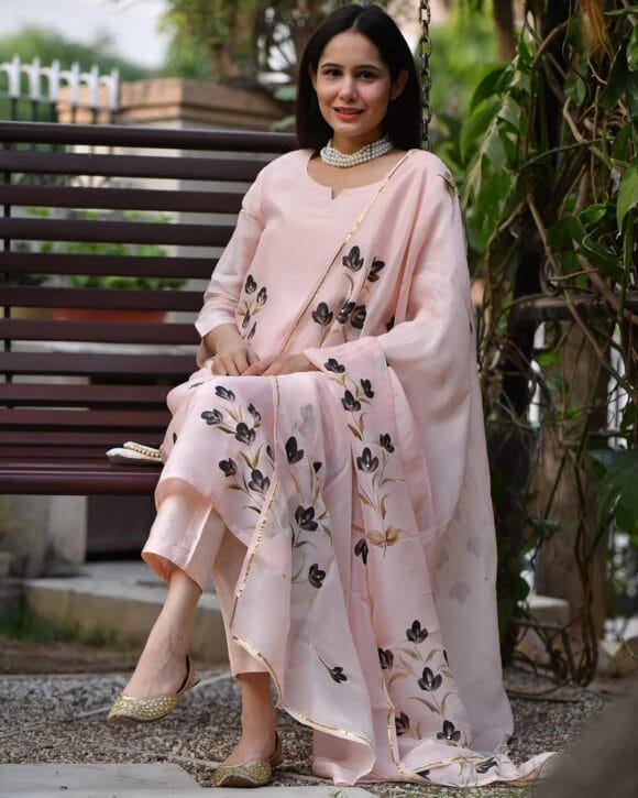 Women's Cotton Blend Straight Printed Kurta with Pant & Dupatta (BRUSH-PEACH) - Image 3