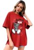 Standard Generic LEOTUDE Cotton Blend Printed Half Sleeve Oversized T-Shirts for Women