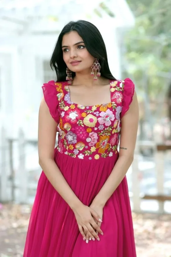 Faux Georgette Sequence Embroidered Ankle Length Anarkali Gown - Image 4