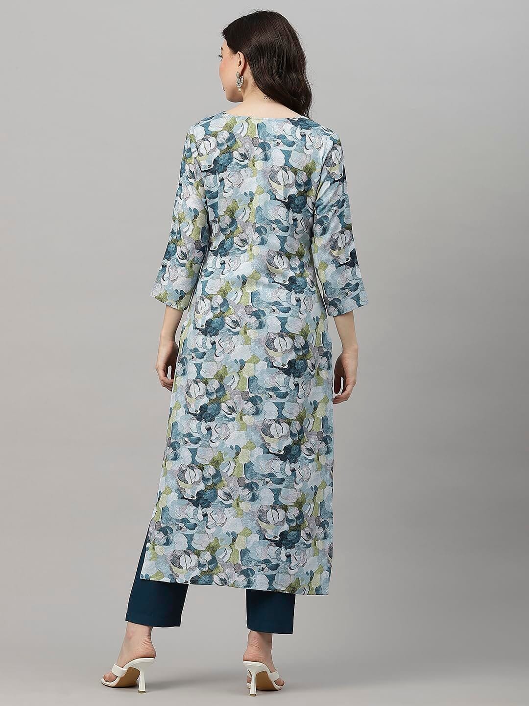 Women's Cotton Blend Straight Printed Kurta with Pant - Image 2