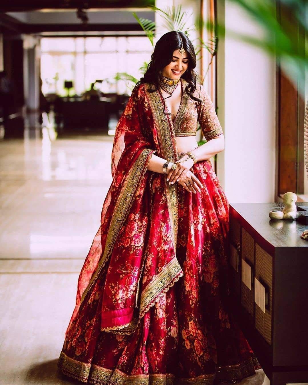 Women's Organza Semi-stitched Lehenga Choli (7064_Maroon_Free Size) - Image 3