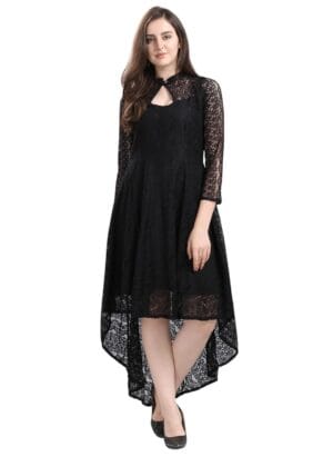 hemang fashion Women's Russel Net Fit & Flare Dress, Trend with High Low Stylish Western Look