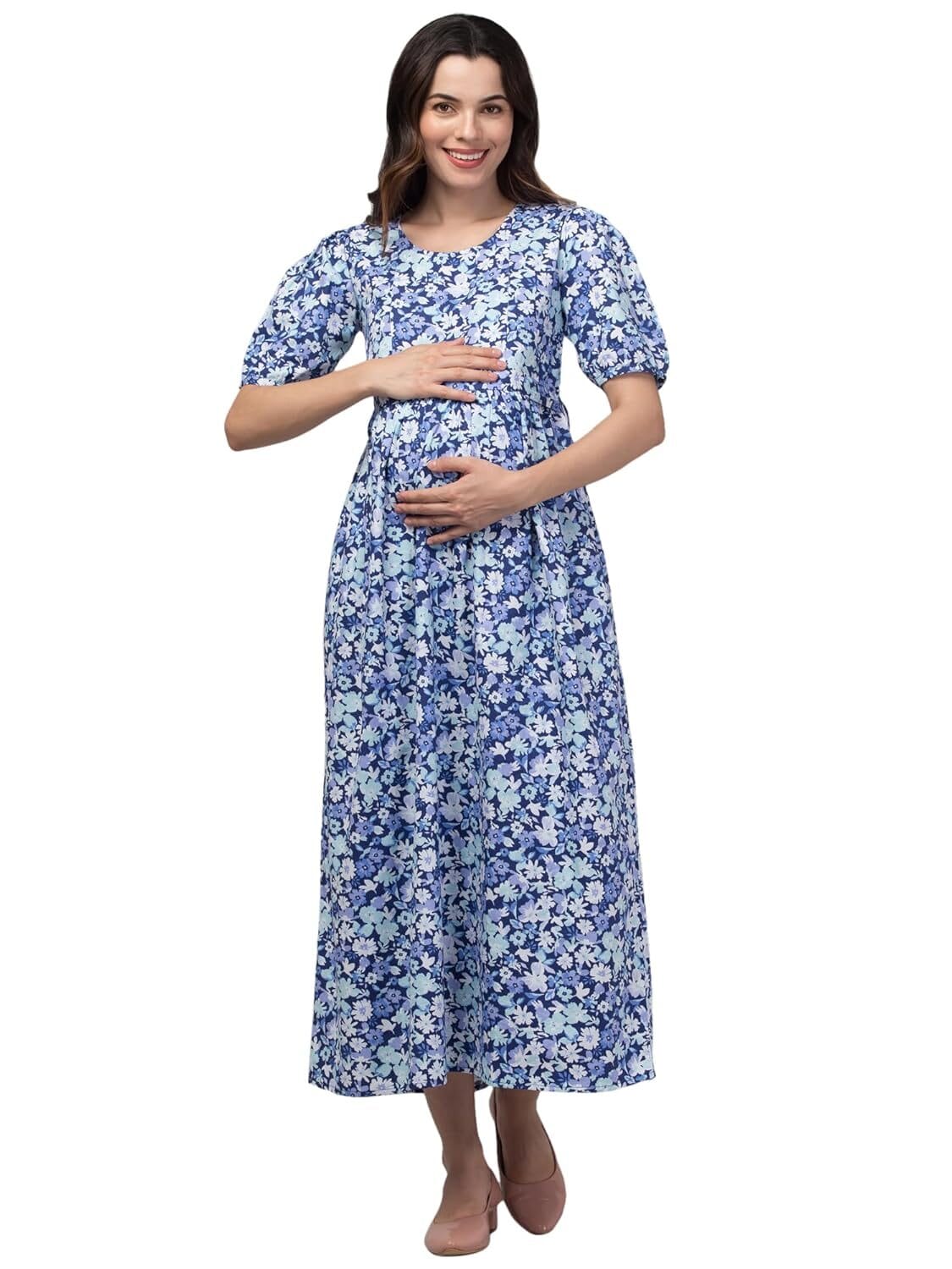 ZUVINO Maternity Dresses for Women || Cotton Feeding Dress with Zipper || Premium Pregnancy Dresses for Women || Maternity Shoot Gown for Pregnant Women.