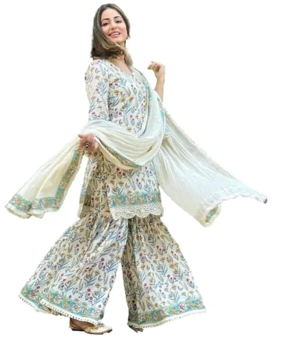 Women's Rayon Printed Short Kurti Sharara with Dupatta Set - Image 3