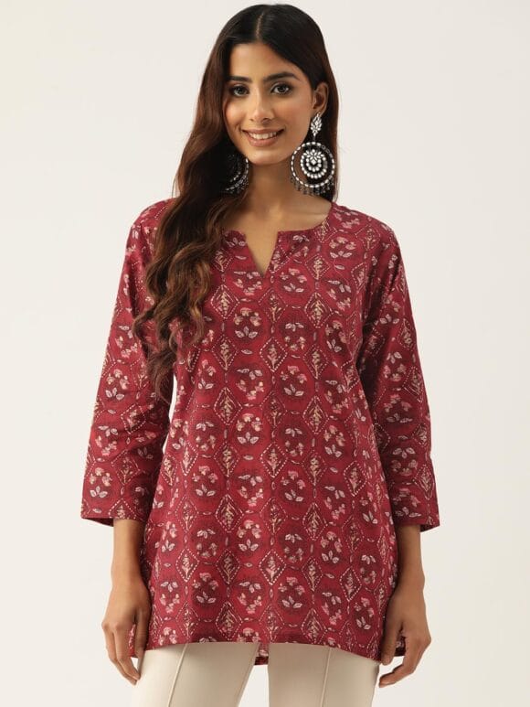 V-Neck Short Straight Kurti with 3Quarter Sleeves - Image 6