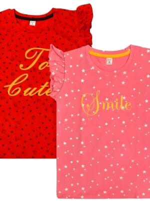 fasla Girls Pack of 2 Cotton Half Sleeve Red and Pink Color 1-15 Years Size T-Shirt with Jhalar and Print. (JHALARPRINT-TSHIRT)
