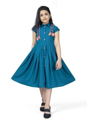 Jwalin Girl’s Knee Length Front Fastening Dress