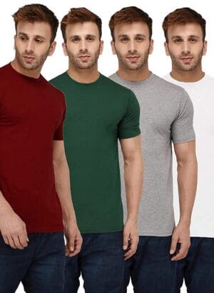 INKKR Solid Half Sleeves Regular Fit Roundneck T-Shirts Combos for Men (Pack of 4)