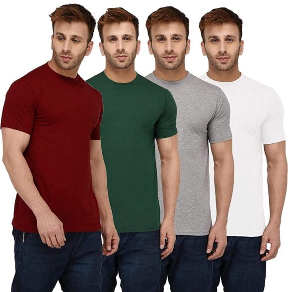 INKKR Solid Half Sleeves Regular Fit Roundneck T-Shirts Combos for Men (Pack of 4)