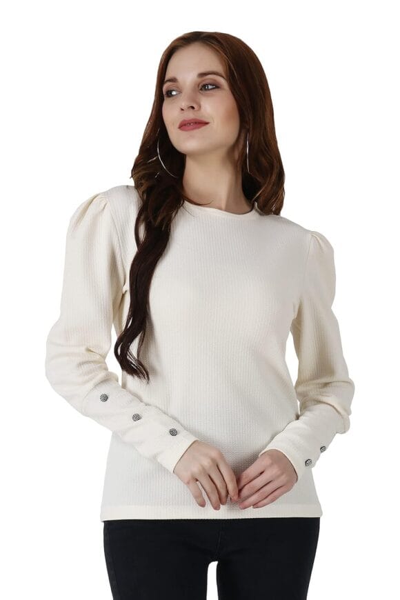 Solid Puff Button Long Sleeves Tops for Women || Summer Round Neck Tops for Women || Stylish Western Top for Jeans for Women