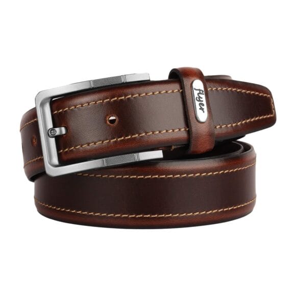 Flyer Men's Leather belt (Formal/Casual) (Colour -Brown/Tan) Buckle Adjustable Size Genuine Leather (BR1512) (Pack of 1)