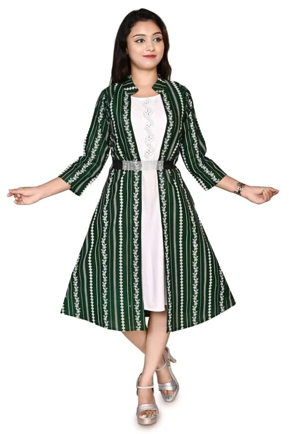 Dress One Piece Layered Kurta Gown with jacket for Women or Girls