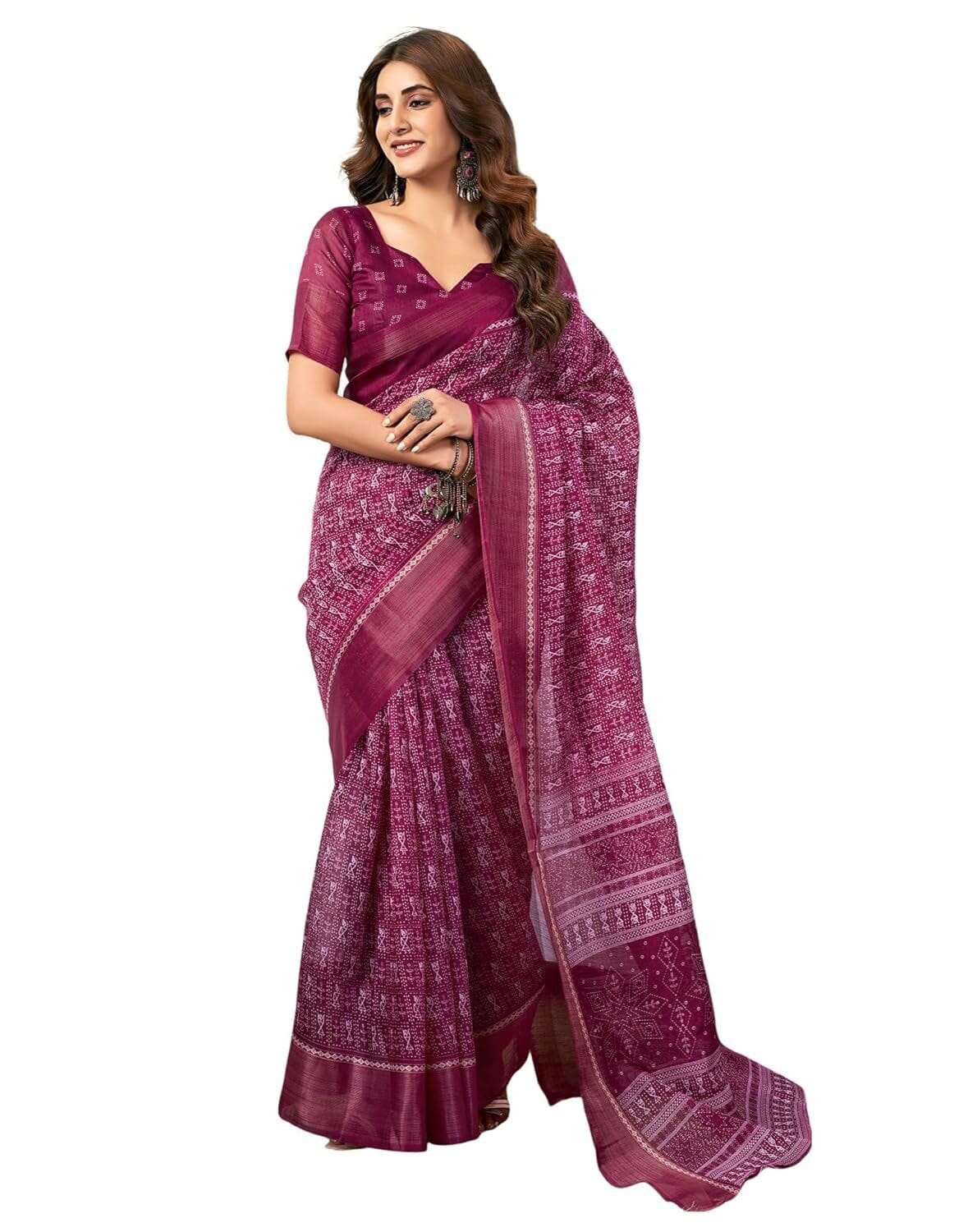 SIRIL Women's Cotton Printed Saree With Unstitched Blouse Piece