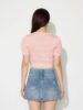Knitted Ribbed Hollow Out Button-Up Self Design Round Neck Puff Sleeve Cardigan Crop Top T-Shirt DN56