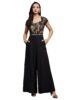 Women's Sweetheart Neck Raglan Sleeve Floral Lace Overlaid Viscose-Rayon Regular Length Jumpsuit