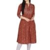 KANNAHI Women Pure Cotton Ethnic Motif Print A-line Straight Kurta Jaipuri Sanganeri Printed 3/4 Sleeve Kurti for Casual Party & Festival Wear for Girls & Womens