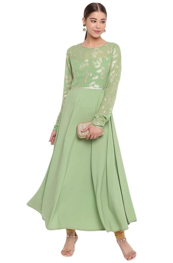 Janasya Women's Light Green Poly Crepe Kurta