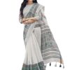 SIRIL Women's Silver Border & Printed Cotton Saree with Blouse