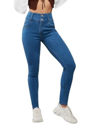 Miss Chase Women's Blue Skinny Fit High Rise Clean Look Regular Length Stretchable Denim Jeans