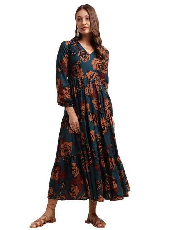 SIRIL Women's Rayon Western Dresse | Maxi Dress for Women | Printed Western Dress for Women