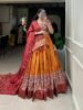 Women,s Tussar Silk With Leheriya And Foil Print Lehenga choli Set (ORANGE6)
