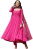Standard Generic Silk Sutra Pink Georgette Solid Ankel Length Full Sleeve Square Neck Gown With Dupatta Pink Color Georgette Dupatta