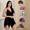 Standard Generic Fihana Babydoll Lace Nighty with Adjustable Straps Above Knee V Neck S-3XL