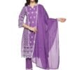 RAJMANDIRFABRICS Women's Cotton Embroidered With Lace & Solid Colour Full Straight Kurta Pant With Dupatta Sets