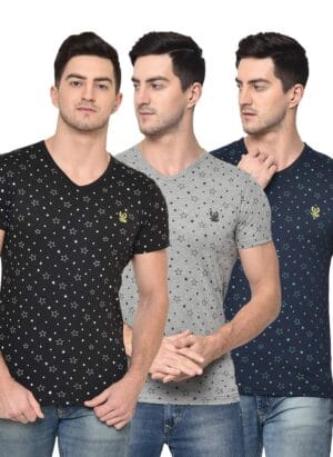 VIMAL JONNEY Multicolor Cotton Blended Half Sleeve Regular Fit T-Shirts for Men(Pack of 3)