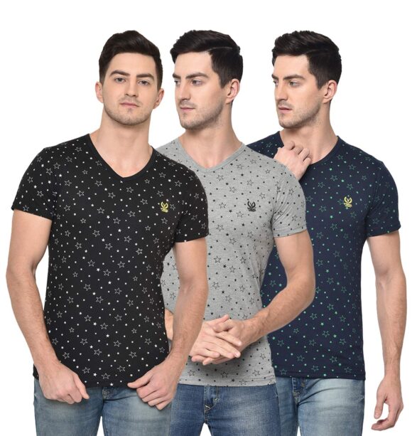 VIMAL JONNEY Multicolor Cotton Blended Half Sleeve Regular Fit T-Shirts for Men(Pack of 3)