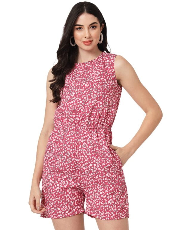 Women's Floral Print Sleeveless Summer Short Jumpsuit