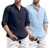 Zombom Combo of Men's Solid Cotton Blend Full Sleeve Straight Kurta Shirt (Pack of 2)